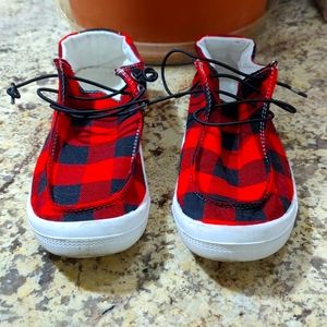 Red & Black Buffalo Plaid Shoes - Size US 6 or EU 36